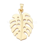 Leaf Rack Plating Alloy Big Pendants, Lead Free & Nickel Free & Cadmium Free, Matte Gold Color, 71x49.5x3mm, Hole: 11.5x7mm(FIND-N005-50G)