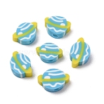 Handmade Polymer Clay Beads, Planet, Deep Sky Blue, 7.5~8x10.5~11x4mm, Hole: 2mm(PY-CBA6E6D-06B)