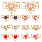 14Pcs 7 Colors Alloy Rhinestone Shoelace Charms, with Resin Beads, for Shoe Decoration Accessories, Rectangle with Heart, Light Gold, 22x31x6mm, Hole: 10.5x3.5mm, 2pcs/color(FIND-GO0001-51)