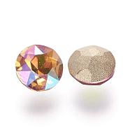 Pointed Back Glass Rhinestone Cabochons, Grade A, Back Plated, Faceted, Flat Round, Rose AB, 6x3.5mm(RGLA-F033-6mm-02)