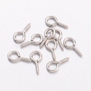 Iron Screw Eye Pin Peg Bails, For Half Drilled Beads, Platinum Color, about 10mm long, 5mm wide, 1.2mm thick, hole: 2.8mm(E563Y)