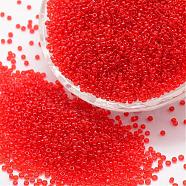15/0 Glass Seed Beads, Grade A, Round, Transparent Colours, Red, 1.3~1.5mm, Hole: 0.5mm, about 75000pcs/pound(SEED-J013-F15-05)