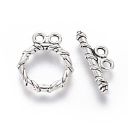 Tibetan Style Alloy Toggle Clasps, Lead Free and Cadmium Free, Ring, Antique Silver, Ring: 18x15mm, Bar: 20x2, hole: 2mm.(LF10797Y)
