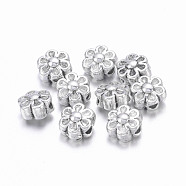 Tibetan Style Beads, Zinc Alloy, Lead Free & Cadmium Free, Lovely Flower, Great for Mother's Day Gifts making, Antique Silver, about 6.5mm in diameter, 4.5mm thick, hole: 1mm(LF0252Y)