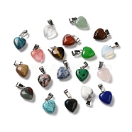 Natural & Synthetic Mixed Gemstone Pendants, Heart Charms with Platinum Tone Iron Snap on Bails, Mixed Dyed and Undyed, 15.5~16x12~12.5x6~6.5mm, Hole: 6.8~7.3X3.3~4mm(G-K335-05P)