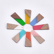 Resin & Walnut Wood Pendants, Trapezoid, Mixed Color, 49~49.5x19~19.5x3.5mm, Hole: 2mm(X-RESI-S358-83)