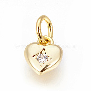 Brass Micro Pave Cubic Zirconia Charms, Heart, Golden, 7.5x6.5x2mm, Hole: 3~3.5mm(X-ZIRC-F095-04G)