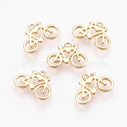 Brass Charms, Nickel Free, Real 18K Gold Plated, Bicycle, 9x13x1.5mm, Hole: 1mm(X-KK-Q735-393G)