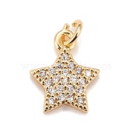 Brass Micro Pave Cubic Zirconia Charms, Real 18K Gold Plated, Lead Free & Cadmium Free, Star, Clear, 12x10x2mm, Hole: 2mm(KK-A161-23G)