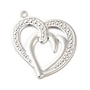 Brass Pendant, Lead Free & Cadmium Free, Heart, 925 Sterling Silver Plated, 25.5x25x1mm, Hole: 1.2mm(KK-K383-14S)