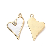 Natural White Shell Pendants, with Ion Plating(IP) 304 Stainless Steel Pave Clear Cubic Zirconia Findings, Heart Charm, Real 18K Gold Plated, 17.5x10.5x2mm, Hole: 1.4mm(STAS-J400-29G)