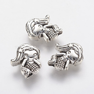 Tibetan Style Alloy Beads, Mermaid, Antique Silver, 12.5x10x3.5mm, Hole: 1.5mm(PALLOY-F202-28AS)