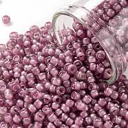 TOHO Round Seed Beads, Japanese Seed Beads, (959F) Pink Lined Crystal Transparent Matte, 8/0, 3mm, Hole: 1mm, about 1110pcs/50g(SEED-XTR08-0959F)