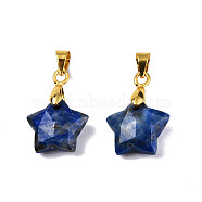 Natural Lapis Lazuli Charms, with Golden Plated Brass Findings, Faceted Star, Star: 12x12.5x5.5mm, Hole: 3.5x4mm(G-N326-142-02)