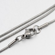 304 Stainless Steel Snake Chain Necklaces, with Lobster Claw Clasps, Stainless Steel Color, 17.9 inch(45.5cm), 1mm(STAS-O053-44P)