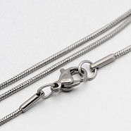 Tarnish Resistant 304 Stainless Steel Snake Chain Necklaces, with Lobster Claw Clasps, Stainless Steel Color, 17.9 inch(45.5cm), 1mm(STAS-O053-44P)