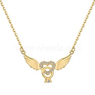 925 Sterling Silver Pendant Necklaces, Micro Pave Cubic Zirconia, Heart with Wing, Real 18K Gold Plated, 15.87 inch(40.3cm)(NJEW-L179-01G)