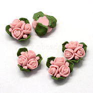 Handmade Porcelain Cabochons, China Clay Beads, Flower, Pink, 15.5~17.5x15~17x8~9mm(PORC-S1003-22C)
