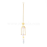 Hanging Crystal Aurora Wind Chimes, with Prismatic Pendant and Moon & Sun Iron Link, for Home Window Chandelier Decoration, Golden, 330x2.5mm(HJEW-Z003-15)
