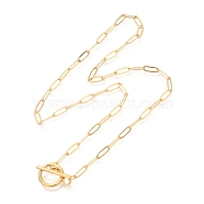 Unisex Vacuum Plating 304 Stainless Steel Paperclip Chain Necklaces, with Toggle Clasps, Golden, 17.71 inch(45cm)(NJEW-H215-04G)
