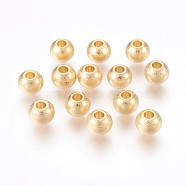201 Stainless Steel Beads, Textured, Round, Golden, 6x4.8mm, Hole: 2mm(STAS-P220-06G-01)
