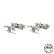 Rhodium Plated 925 Sterling Silver Micro Pave Clear Cubic Zirconia Stud Earring Findings, Tassel Front Back Earring Findings for Half Drilled Beads, with S925 Stamp, Real Platinum Plated, 5x11mm, Pin: 10.5x0.7mm and 0.7mm(STER-Q192-19P)