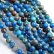 Dyed & Heated Natural Imperial Jasper Round Bead Strands, Royal Blue, 6mm, Hole: 1mm, about 68pcs/strand, 16 inch(G-M274-05-6mm)