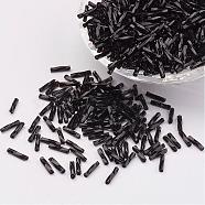 Glass Twisted Bugle Beads, Opaque Colours, Black, 12x2mm, Hole: 0.5mm, about 5000pcs/bag(SEED-E002-12mm-849)