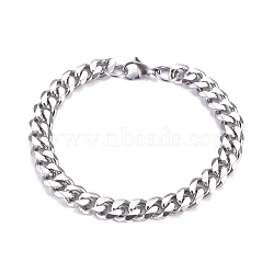 Men's 667 Stainless Steel Cuban Link Chain Bracelets, with 304 Stainless Steel Lobster Claw Clasps, Stainless Steel Color, 8-7/8 inch(22.5cm)(BJEW-G631-13P-1)