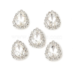 Sew on Rhinestone, Multi-Strand Links, Teardrop, with Brass Prong Settings, Garments Accessories, 925 Sterling Silver Plated, Faceted, Crystal, 20x15x6mm, Hole: 1mm(RB-CBA5C2B-04A)