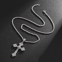 Aolly Rhinestone Pendant Necklaces, Cross, Platinum, 23.62 inch(60cm)(WG63696-02)