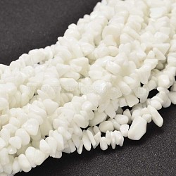 Chip Opaque Glass Beads Strands, White, 5~14x5~10mm, Hole: 1mm, about 33.85 inch(G-L454-03)
