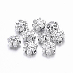 Tibetan Style Beads, Zinc Alloy, Lead Free & Cadmium Free, Lovely Flower, Great for Mother's Day Gifts making, Antique Silver, about 6.5mm in diameter, 4.5mm thick, hole: 1mm(LF0252Y)