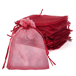 50Pcs Organza Bags Jewellery Storage Pouches Wedding Favour Party Mesh Drawstring Gift, Organza Pouches for Potpourri, Dark Red, 12x9cm(OP-TA0001-16D)