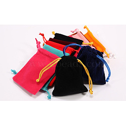 Rectangle Velvet Packing Pouches, Drawstring Bags, for Gift Wrapping, Black, 12x9cm(TP-YW001-02C)
