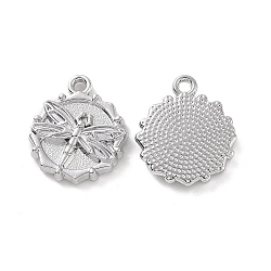 Alloy Pendants, Flower with Dragonfly Charm, Platinum, 17.5x15x3mm, Hole: 1.6mm(FIND-A023-07P)