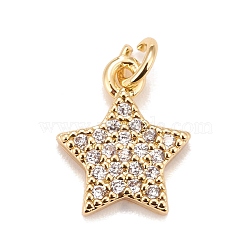 Brass Micro Pave Cubic Zirconia Charms, Real 18K Gold Plated, Lead Free & Cadmium Free, Star, Clear, 12x10x2mm, Hole: 2mm(KK-A161-23G)