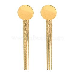 Ion Plating(IP) Golden 304 Stainless Steel Dangle Stud Earrings, Chains Tassel Earrings, Flat Round, 62x13mm(EJEW-D083-11B)