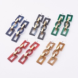 Acrylic & CCB Plastic Link Chain Dangle Stud Earrings, with Stainless Steel Pins and Ear Nuts, Rectangle & Oval, Mixed Color, 83x18x12mm, Pin: 0.7mm(X-EJEW-JE04470)