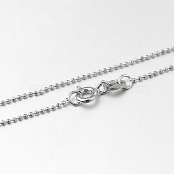 Anti-Tarnish Trendy Rhodium Plated 925 Sterling Silver Ball Chain Necklaces, with Spring Ring Clasps, Thin Chain, Platinum, 18 inch, 1mm(STER-M050-1.0B-09)