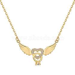 925 Sterling Silver Pendant Necklaces, Micro Pave Cubic Zirconia, Heart with Wing, Real 18K Gold Plated, 15.87 inch(40.3cm)(NJEW-L179-01G)