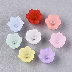 Frosted Transparent Acrylic Flower Bead Caps, Mixed Color, 10x9x6.5mm, Hole: 1.5mm, about 2000pcs/500g(OACR-Q203-01)