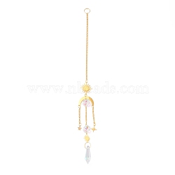 Hanging Crystal Aurora Wind Chimes, with Prismatic Pendant and Moon & Sun Iron Link, for Home Window Chandelier Decoration, Golden, 330x2.5mm(HJEW-Z003-15)