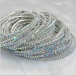 Brass Rhinestone Tennis Bracelets, Stretch Bracelets for Women, Square, Crystal AB, Inner Diameter: 2-1/8 inch(5.25cm)(WG6EB7A-19)