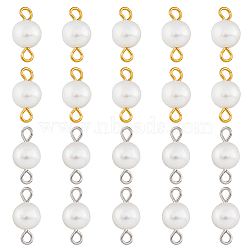 40Pcs 2 Colors Natural Freshwater Pearl Connector Charms, Potato Links, with Metal Double Loops, Platinum & Golden, 13~15x6.5~8x4~6mm, Hole: 2.5mm, 20pcs/color(PALLOY-AB00067)