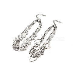 304 Stainless Steel Curb Chains Double Layer Multi-strand Bracelet with Links for Women, Mixed Patterns, Pendant: 13~20x8.5~15x0.7mm, 7-1/8~7-3/8 inch(18.2~18.8cm)(BJEW-C025-10P)