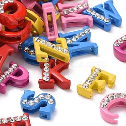 Spray Painted Zinc Alloy Slide Charms,with Crystal Rhinestone, Letter Slide Charms, Mixed Color, Random Mixed Letter, 12~13x3.5~12x4.5mm, Hole: 8x2mm(ALRI-S130-01)