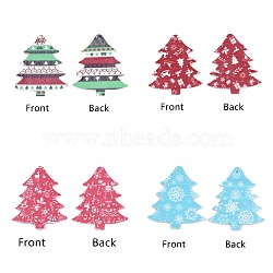 PU Leather Big Pendants, Christmas Theme, Christmas Tree, Mixed Color, 55x47x1.5mm, Hole: 1.4mm(FIND-S313-001)