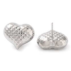 Brass Studs Earrings, Long-Lasting Plated, Lead Free & Cadmium Free, Heart, Platinum, 17x20mm(EJEW-K276-04P)