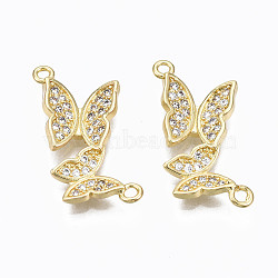 Brass Micro Pave Cubic Zirconia Links Connectors, Nickel Free, Real 16K Gold Plated, Butterfly, Clear, 12.5x23x3mm, Hole: 1.2mm(ZIRC-N039-121A-NF)